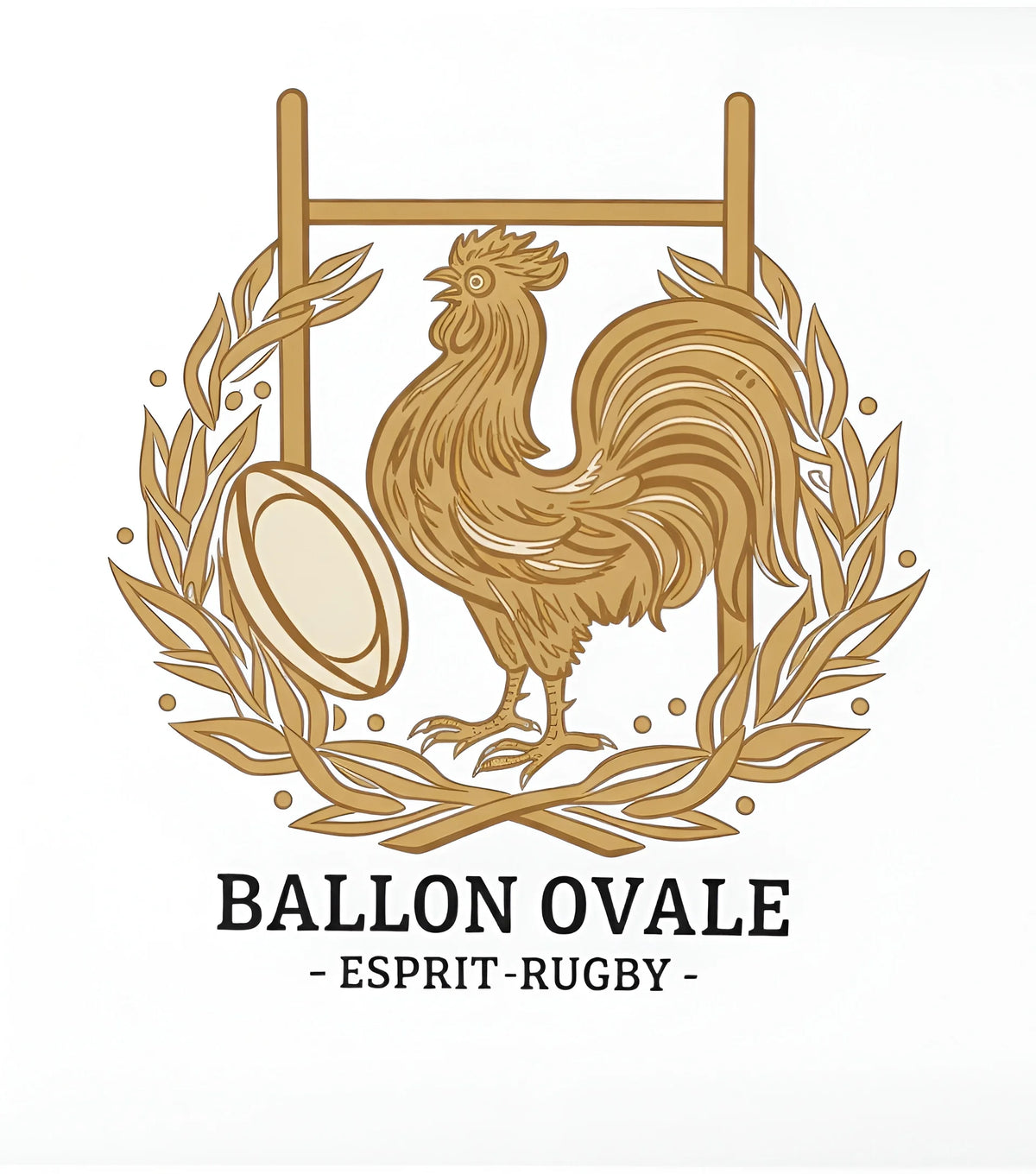T-shirt Blanc Rugby Ballon Ovale Coq Gaulois Blason Doré Esprit-Rugby dos - ballon ovale