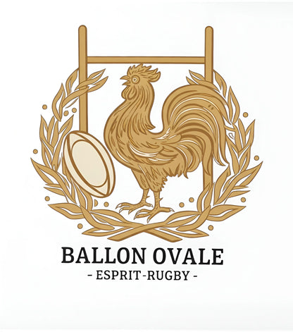 T-shirt Blanc Rugby Ballon Ovale Coq Gaulois Blason Doré Esprit-Rugby dos - ballon ovale