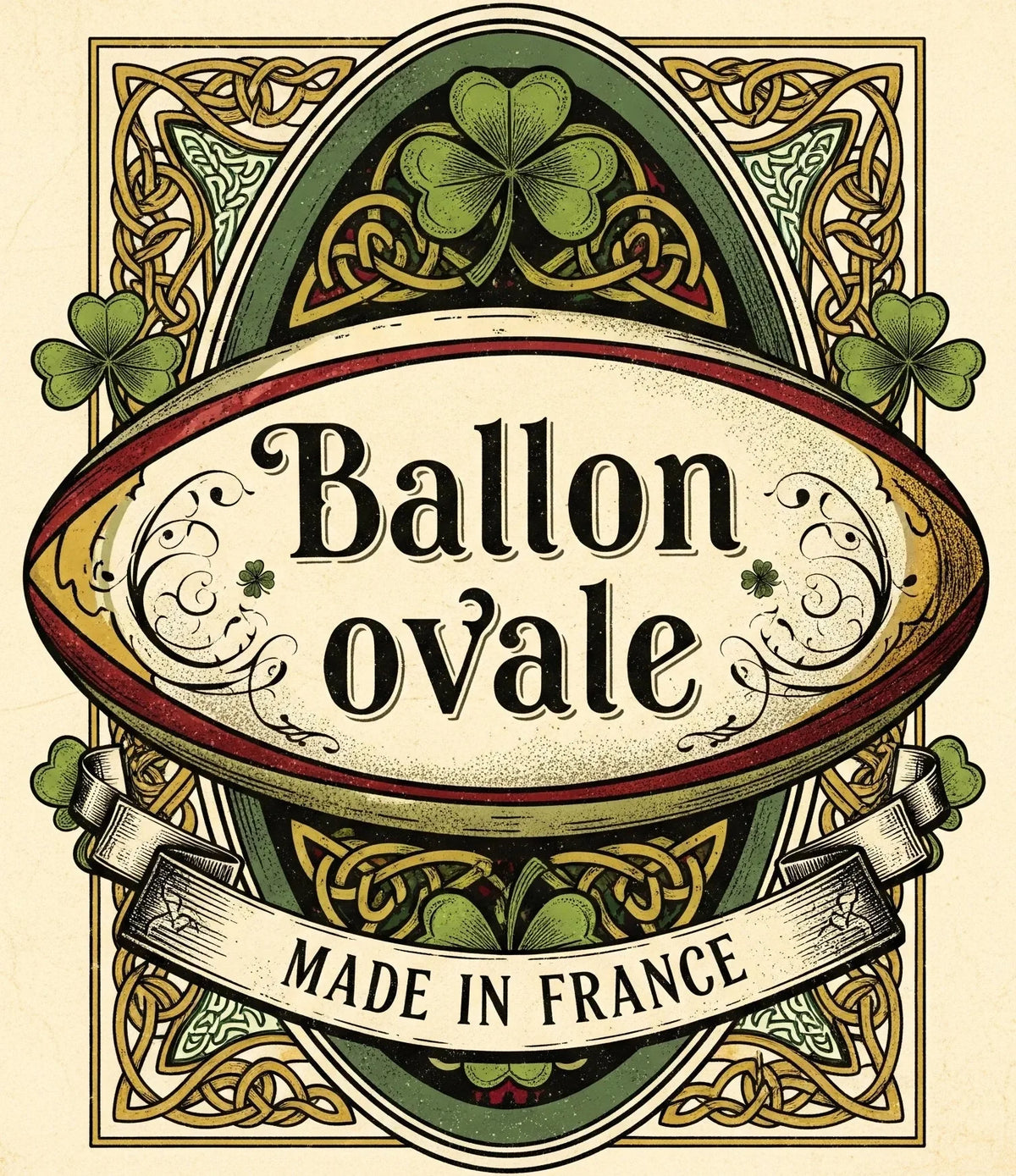 T-shirt Ballon Ovale Esprit Celtique, détail logo trois trèfles