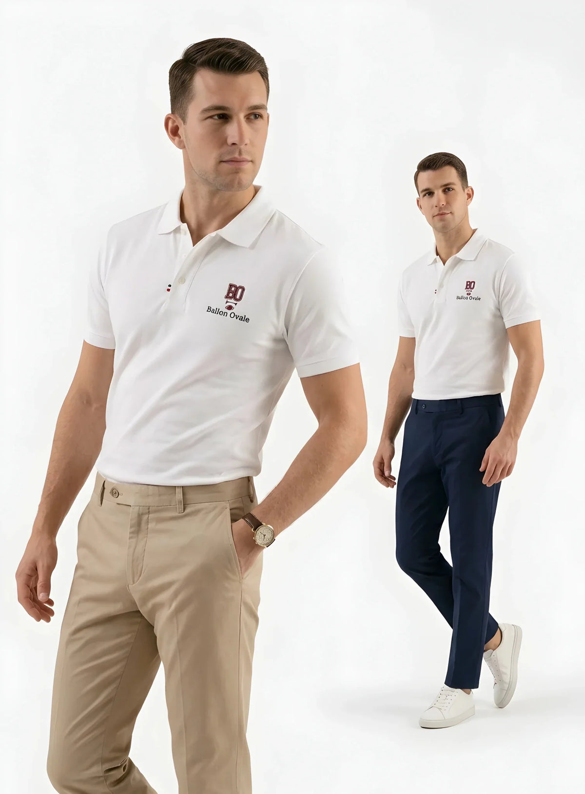 Polo Ballon Ovale signature, détail broderie poteaux de rugby et ballon ovale