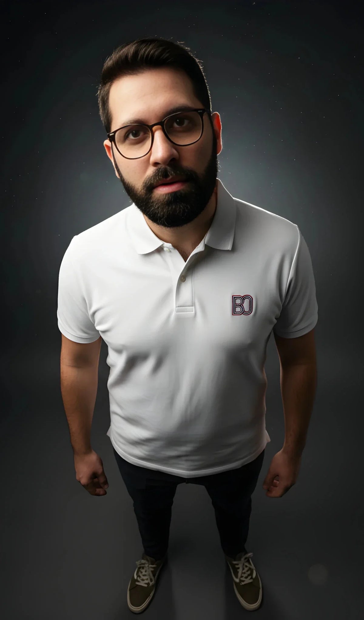 Polo Signature Ballon Ovale blanc, vue face col boutonné