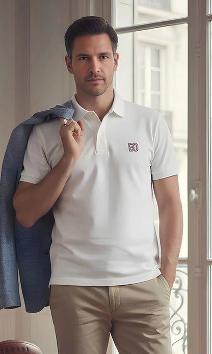 Polo Signature Ballon Ovale blanc, détail broderie logo
