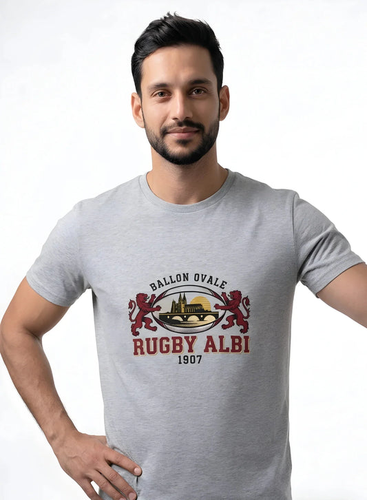T-shirt rugby Ballon Ovale Albi Tradition, vue face, joueur bordeaux vintage