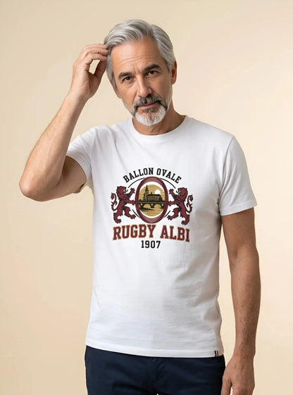 T-shirt rugby Ballon Ovale Albi L'Héritage, détail visuel Rugby Albi 1907