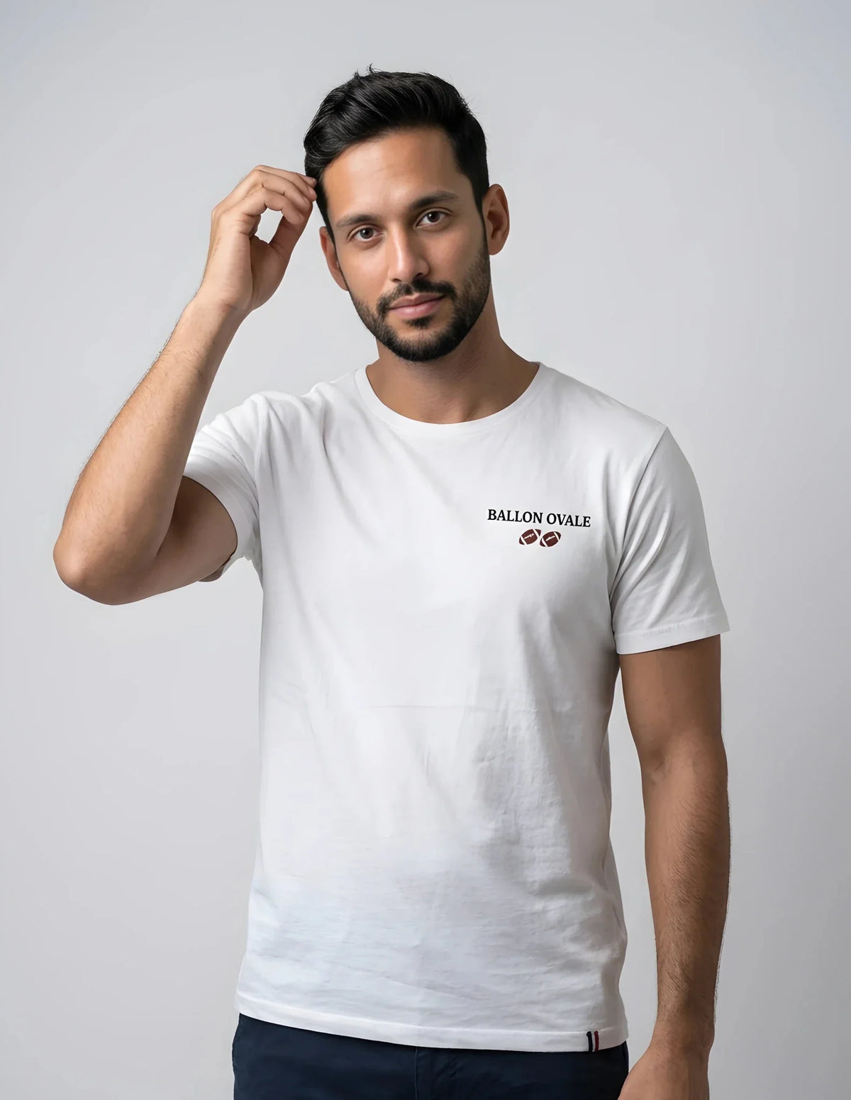 T-shirt Ballon Ovale blanc Logo Sport-Chic, vue face homme