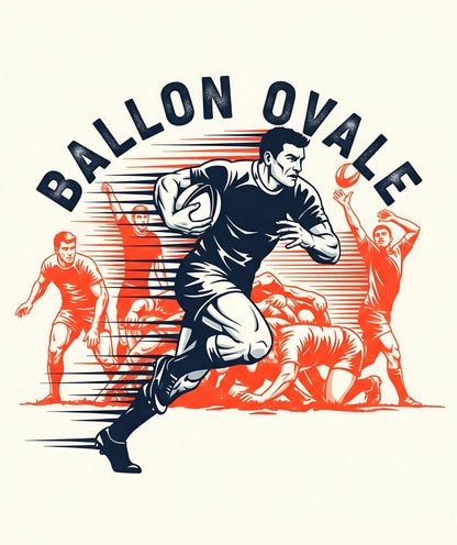 T-shirt Ballon Ovale Esprit Vintage, détail typographie bleu marine et orange