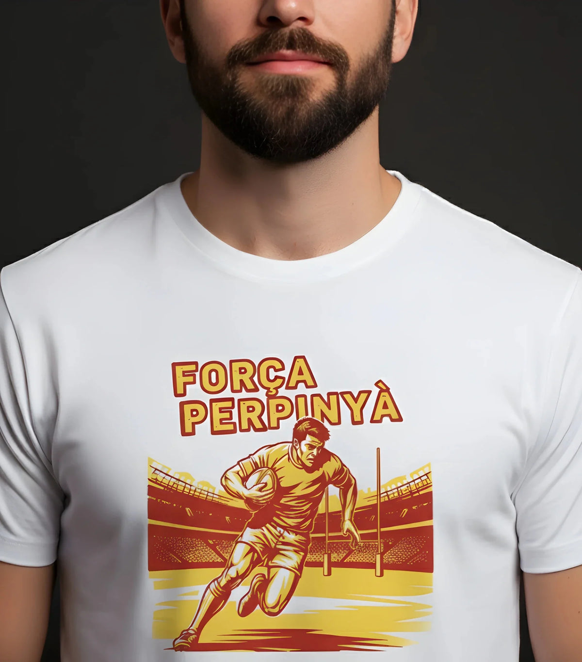 T-shirt rugby Ballon Ovale FORÇA PERPINYÀ gris, vue face