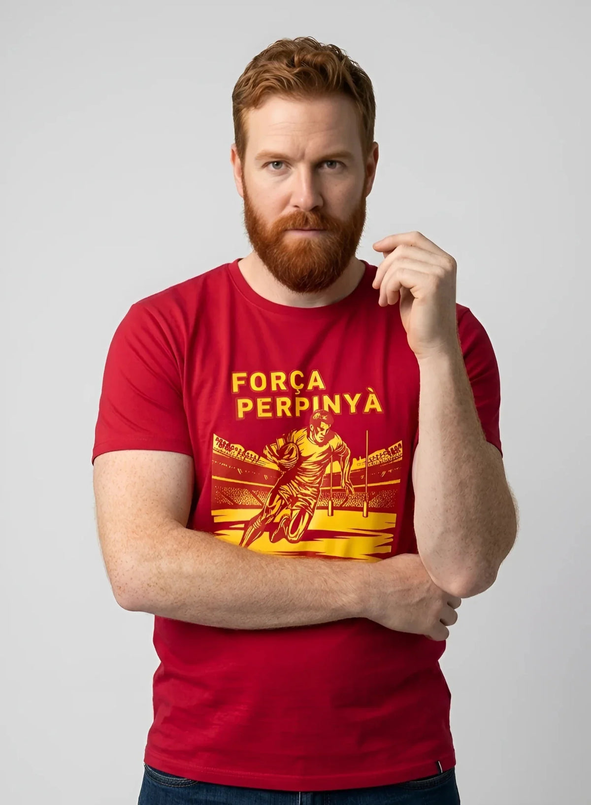 T-shirt rugby Ballon Ovale FORÇA PERPINYÀ, détail slogan Force Perpignan