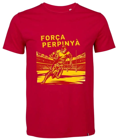 T-shirt rugby Ballon Ovale FORÇA PERPINYÀ rouge, vue face