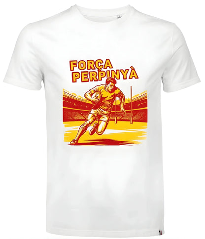 T-shirt rugby Ballon Ovale FORÇA PERPINYÀ porté, look supporter