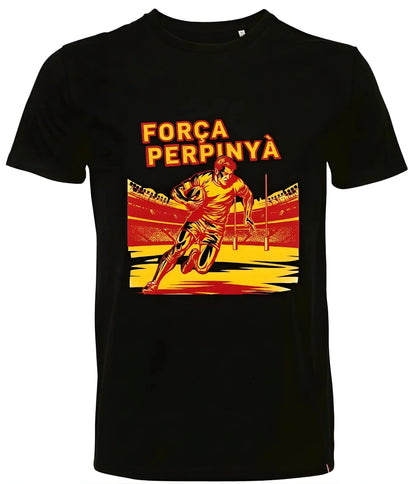 T-shirt rugby Ballon Ovale FORÇA PERPINYÀ noir, vue face