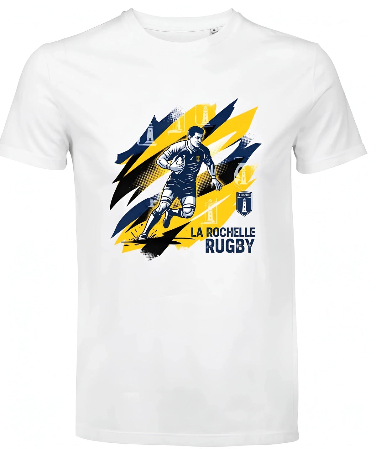 T-shirt rugby Ballon Ovale La Rochelle, détail inscription La Rochelle Rugby