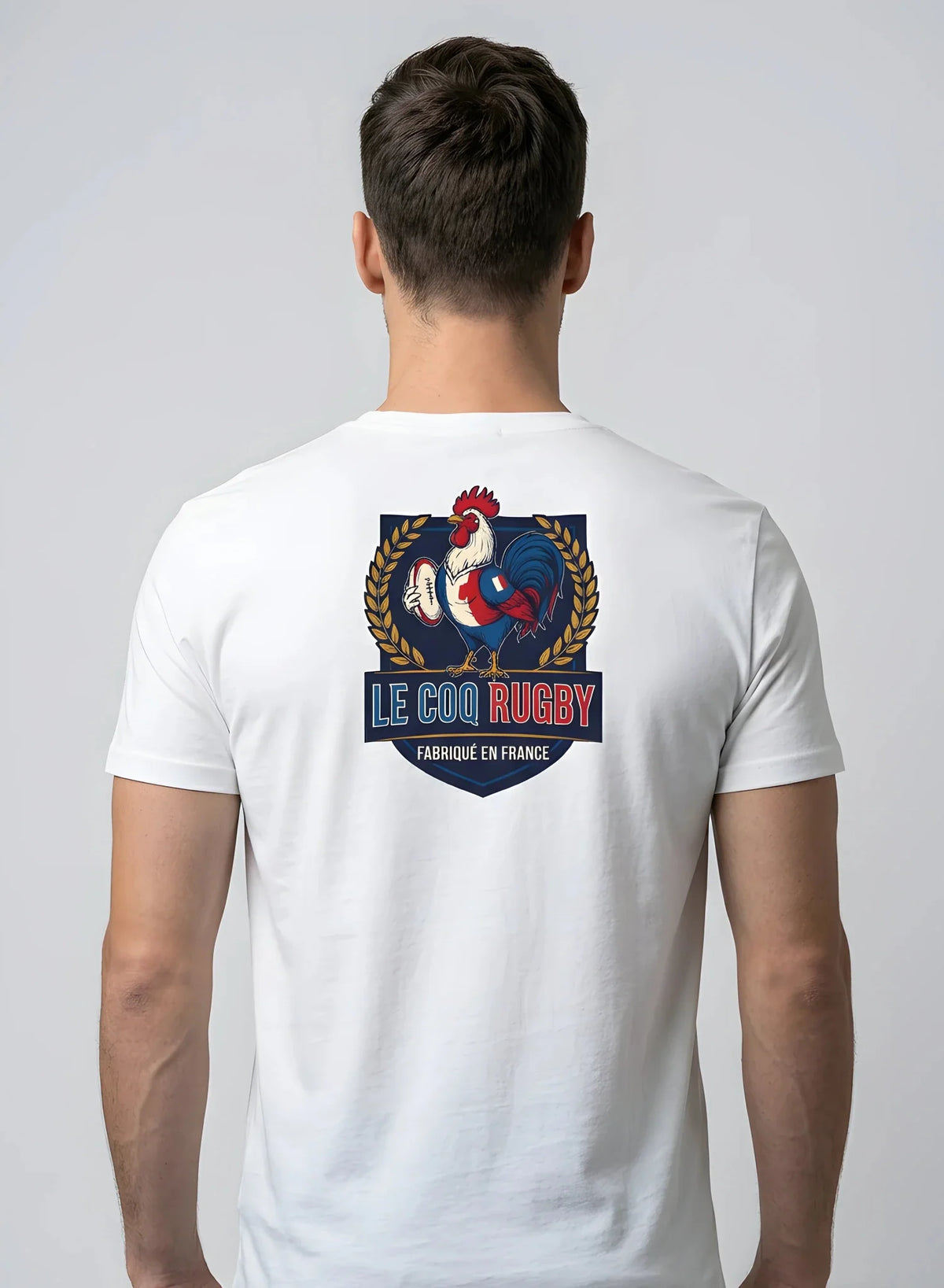 T-shirt rugby Ballon Ovale Le Coq Rugby, détail lauriers dorés