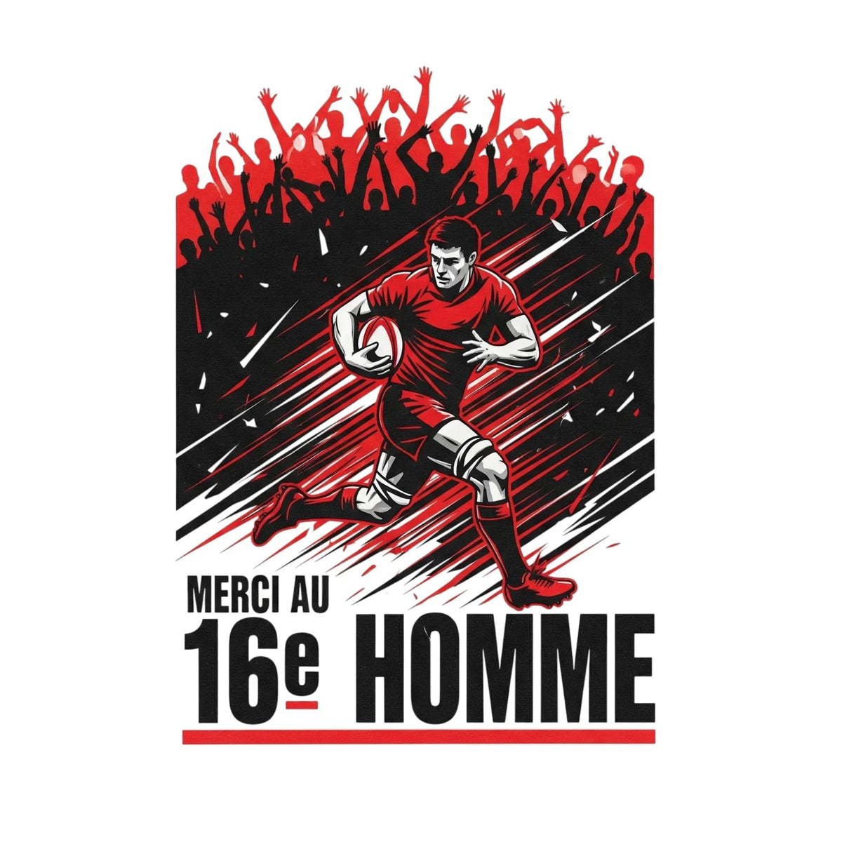 T-shirt rugby Ballon Ovale Merci au 16e Homme porté, coton peigné