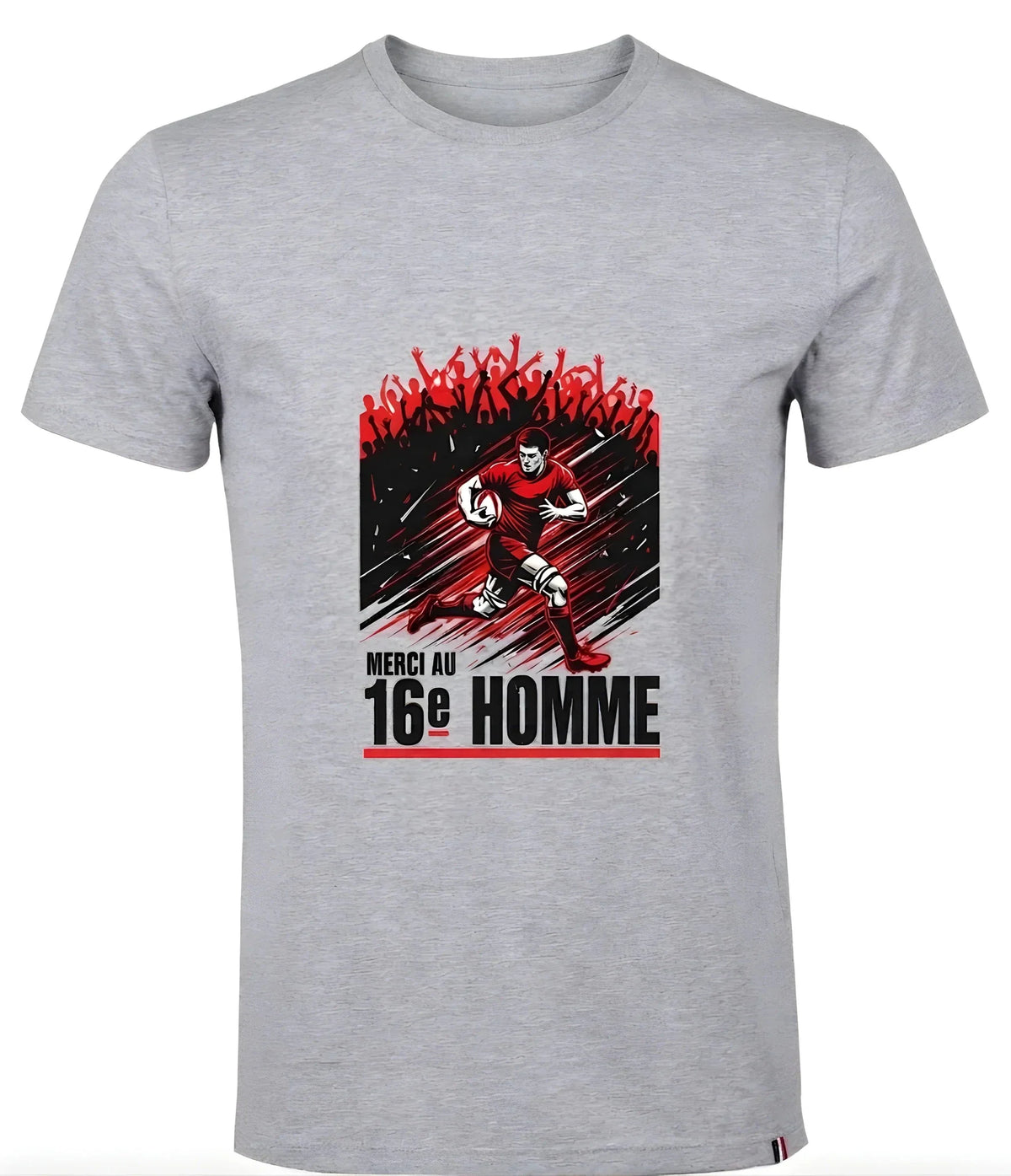 T-shirt rugby Ballon Ovale Merci au 16e Homme gris, vue face
