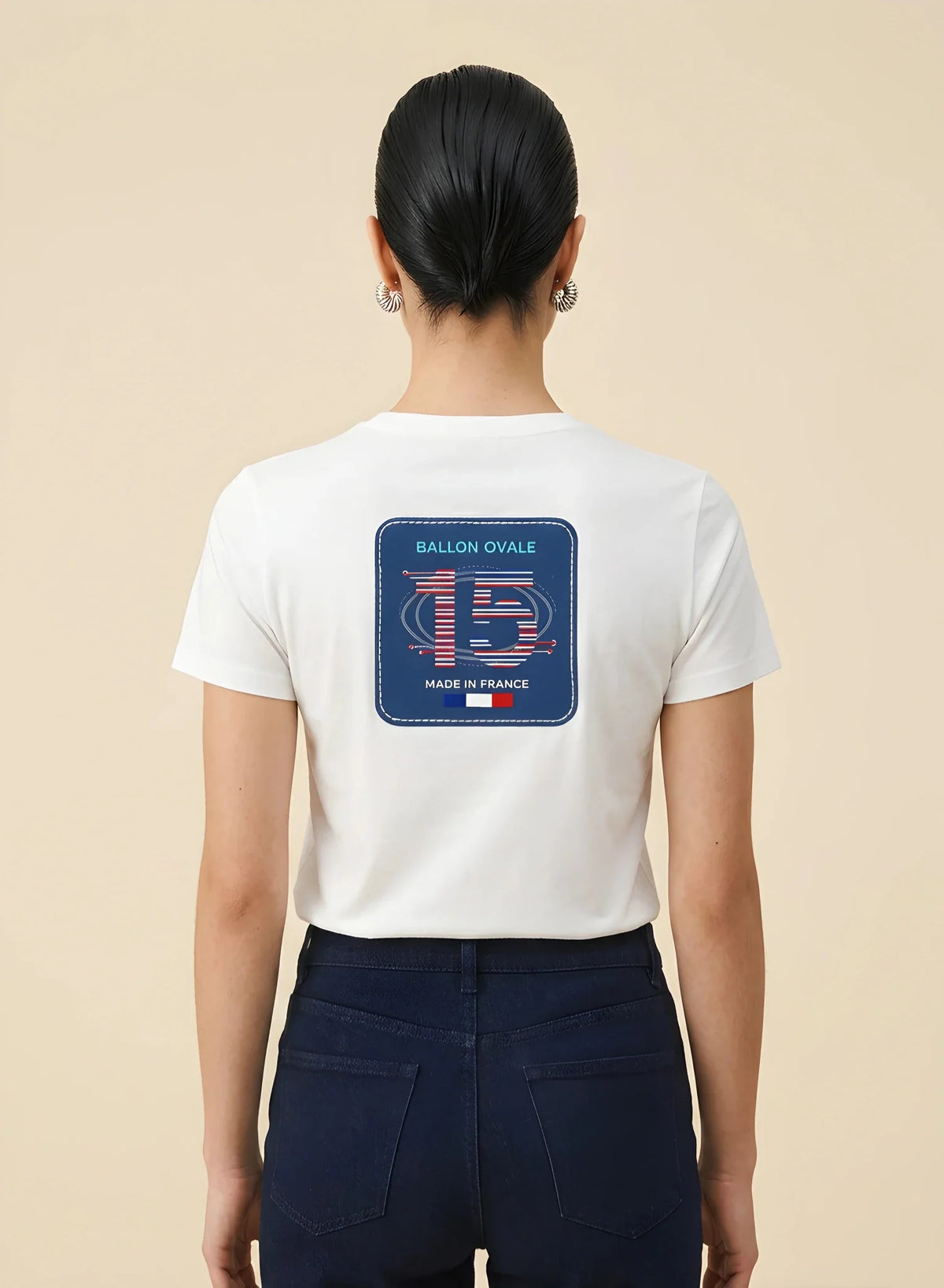 T-shirt Ballon Ovale Numéro 15 Dos Badge Tricolore, vue de dos écusson chiffre 15
