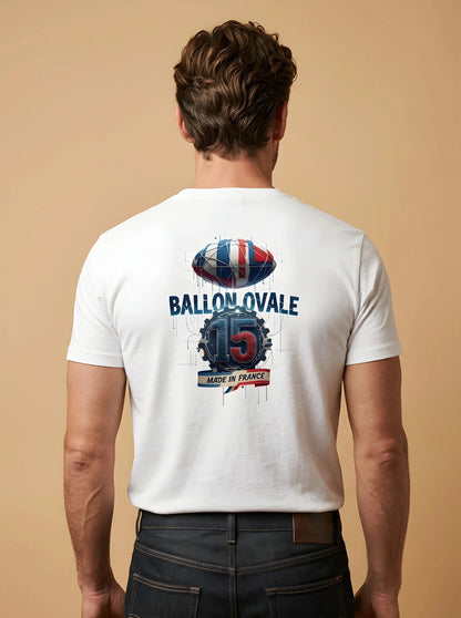 T-shirt Ballon Ovale Numéro 15 Édition Mécanique, vue de dos ballon tricolore facetté