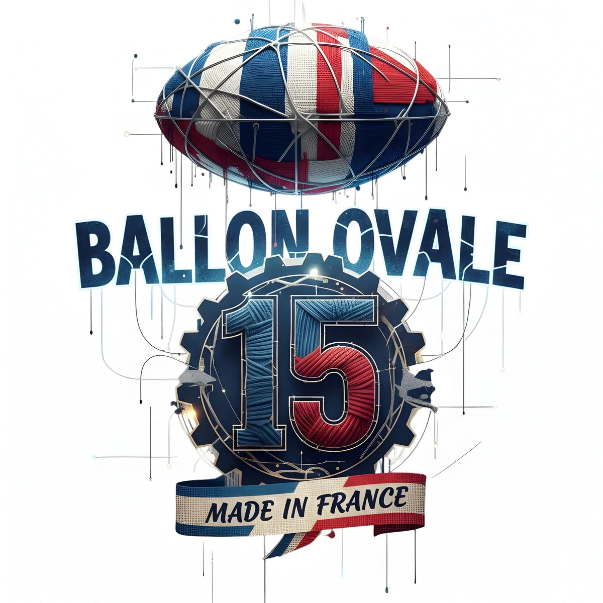 T-shirt Ballon Ovale Numéro 15 Édition Mécanique, détail chiffre 15 rouage