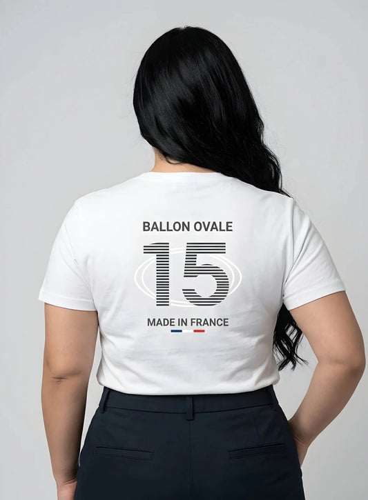 T-shirt Ballon Ovale Numéro 15 Signature Tricolore, vue de dos chiffre 15 épuré