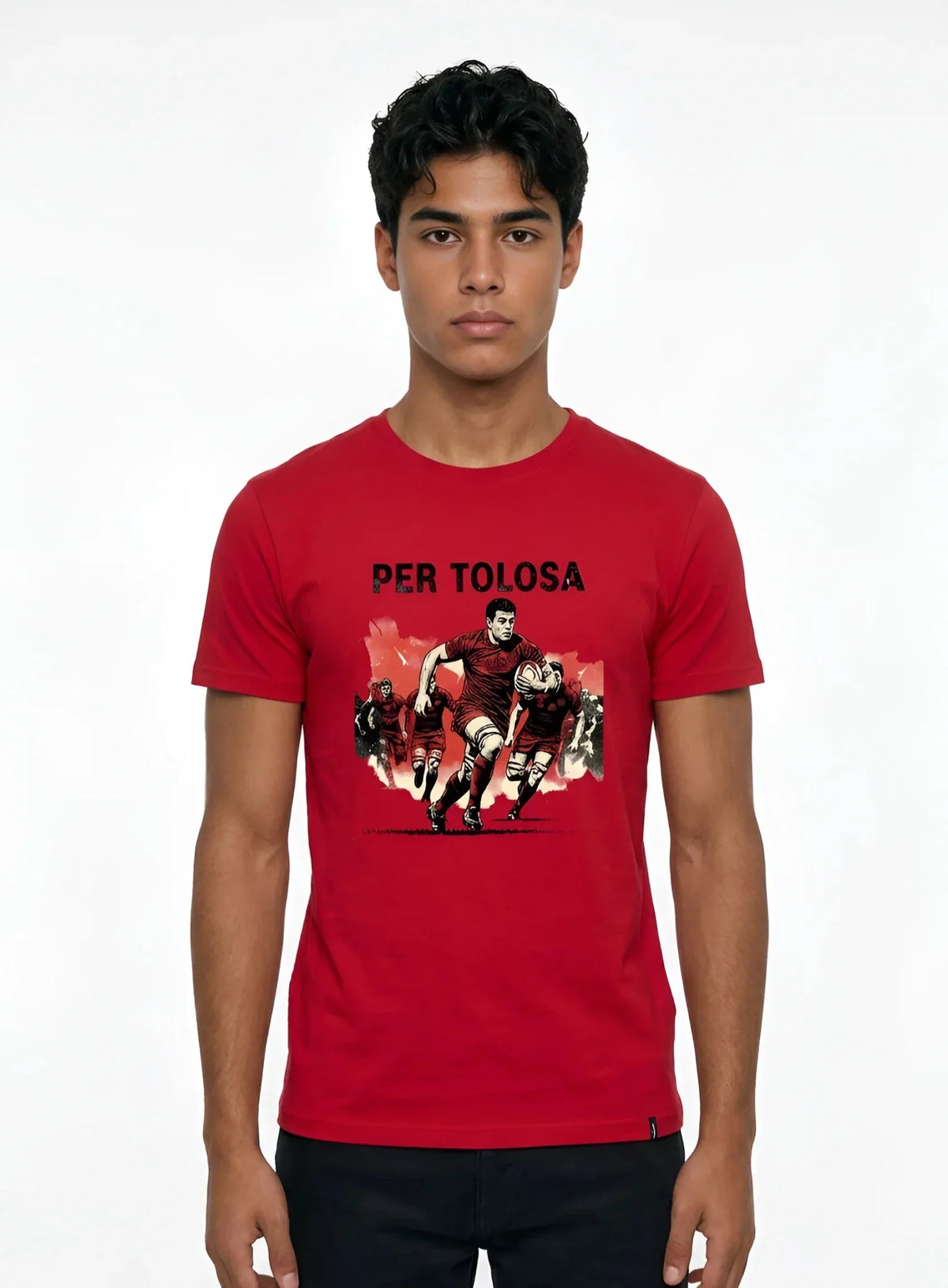 T-shirt rugby Ballon Ovale Per Tolosa blanc, vue face style comics