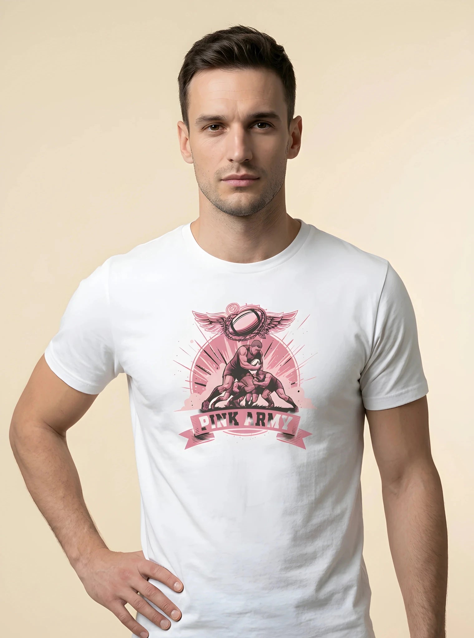 T-shirt Ballon Ovale Pink Army - L' Esprit combatif en rose - ballon ovale