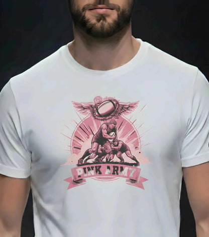 T-shirt rugby Ballon Ovale Pink Army, détail bannière Pink Army