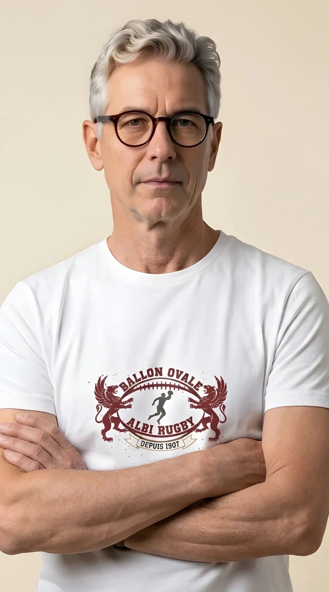 T-shirt rugby Ballon Ovale Albi Esprit du Jeu noir, vue face griffons et joueur
