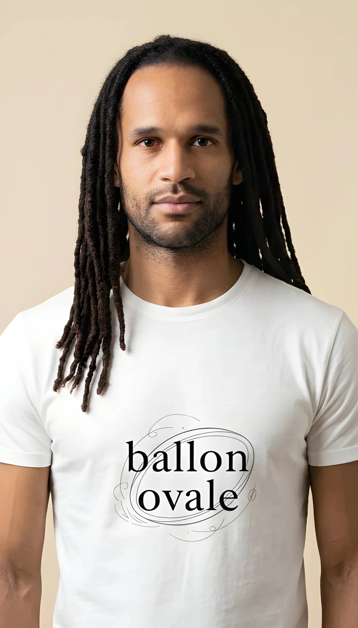 T-shirt Blanc Ballon Ovale Élégance Minimaliste, détail lignes orbitales
