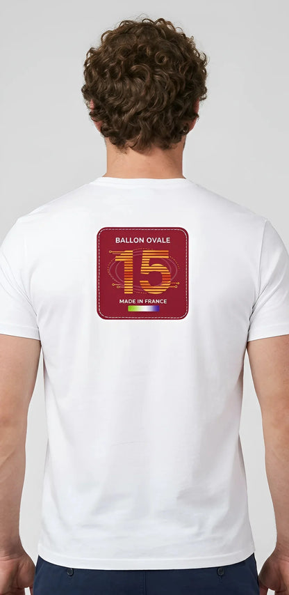 T-shirt Ballon Ovale Numéro 15 Badge Bordeaux, vue de dos écusson bordeaux et doré