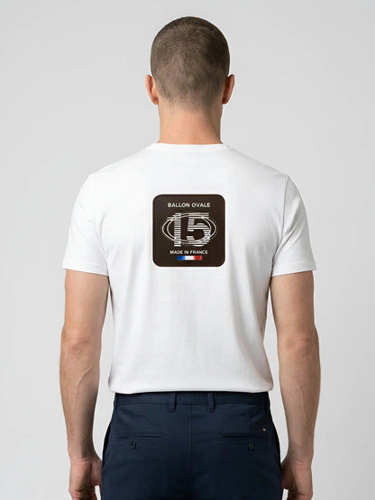 T-shirt Ballon Ovale Numéro 15 Badge Cuir Marron, vue de dos écusson cuir marron