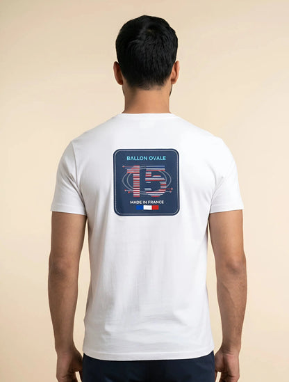 T-shirt Ballon Ovale Numéro 15 Badge Tricolore Homme, vue de dos écusson bleu marine