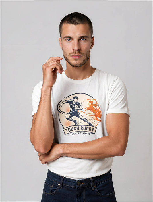 T-shirt blanc Touch Rugby Agility Dynamics Ballon Ovale