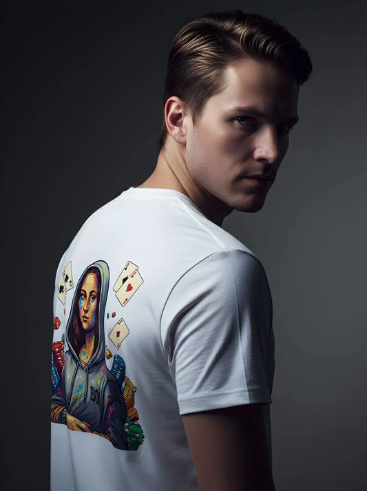 T-shirt Collector La Triple Passion Ballon Ovale blanc, vue de dos Joconde style pop art poker