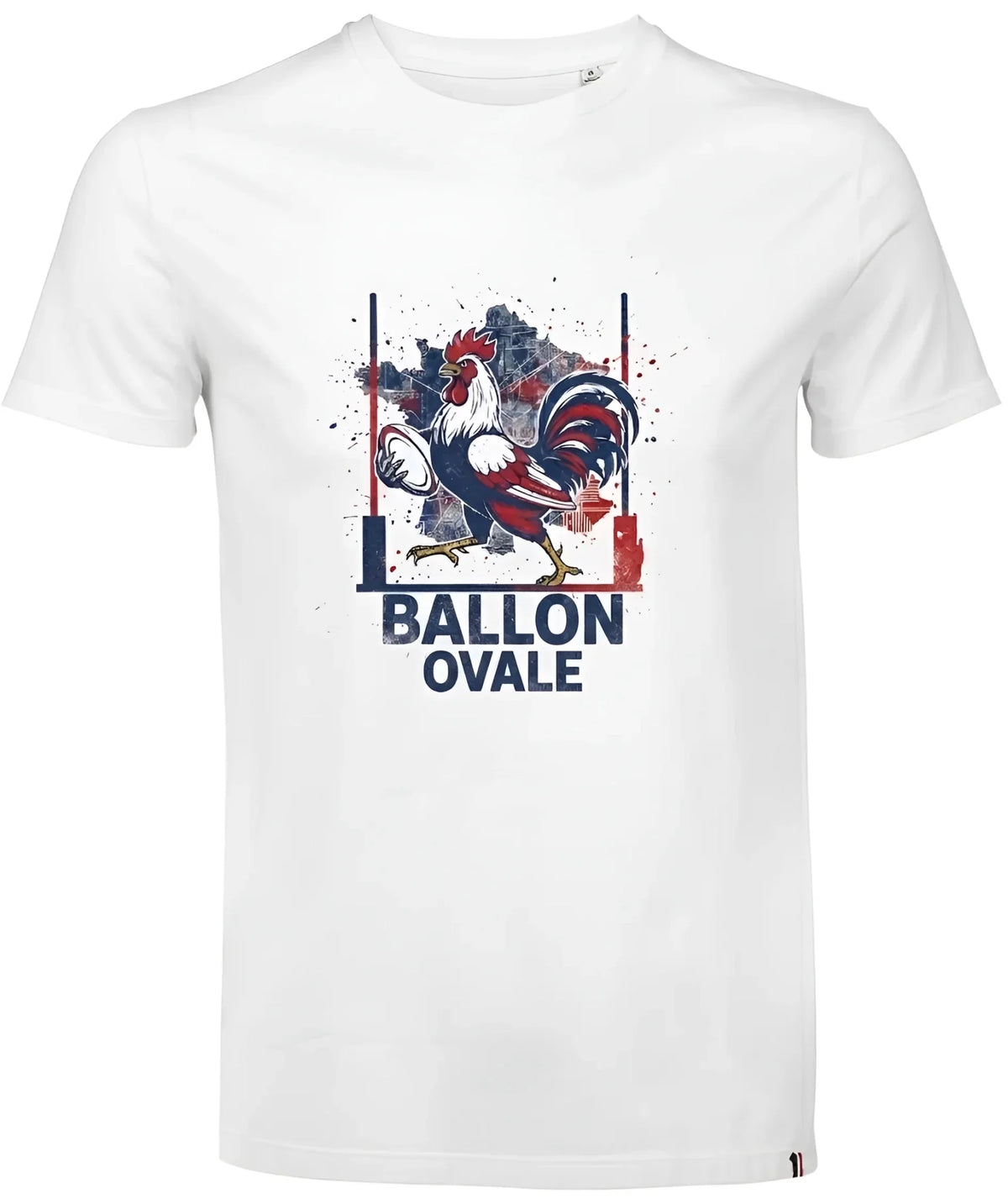 T-shirt rugby Coq Français Ballon Ovale gris, vue face