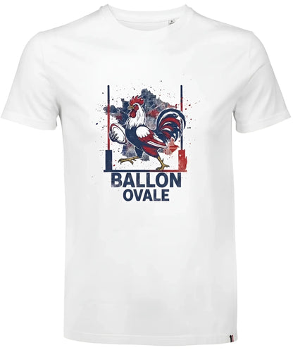 T-shirt rugby Coq Français Ballon Ovale gris, vue face