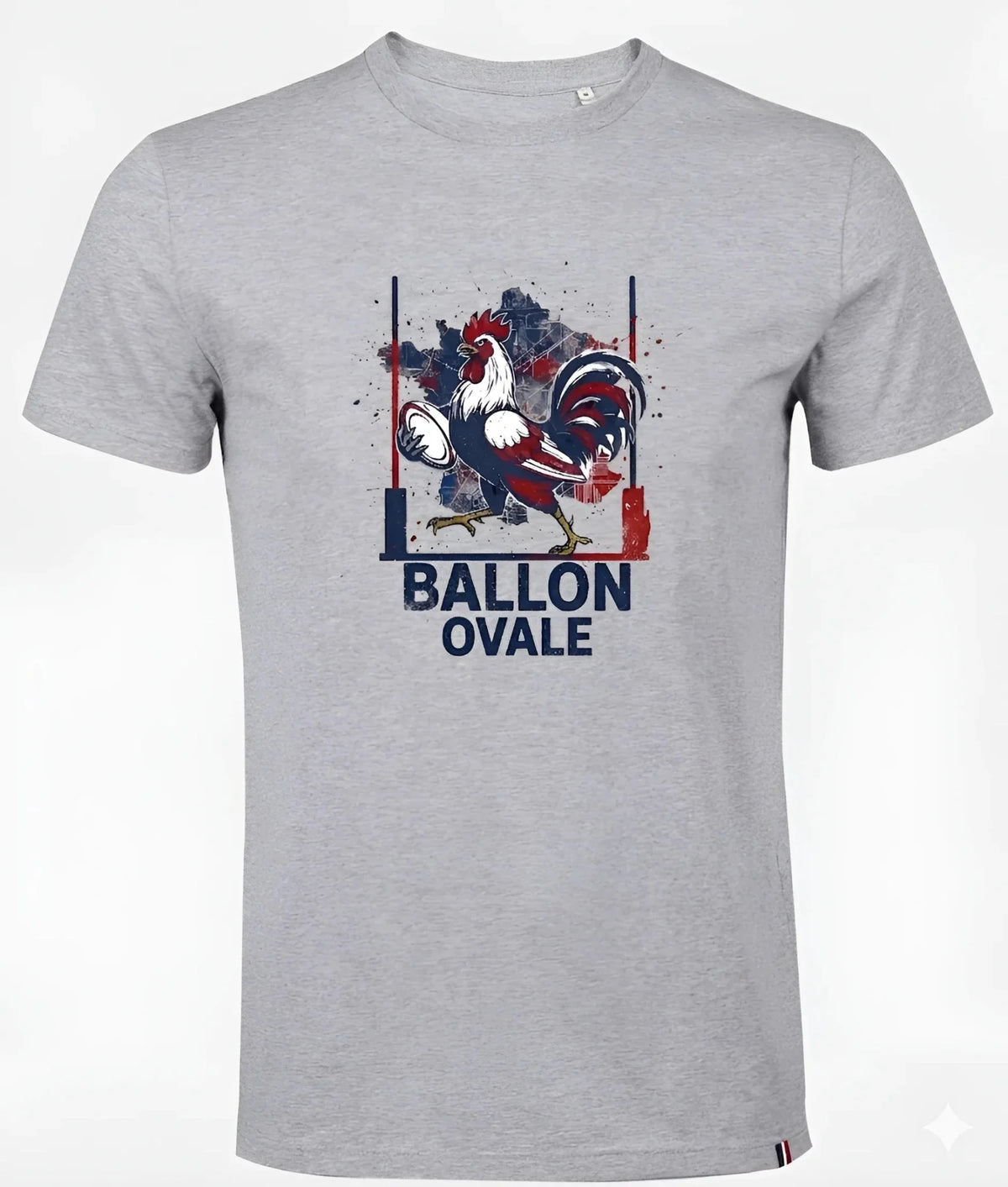T-shirt rugby Coq Français Ballon Ovale porté, coton peigné