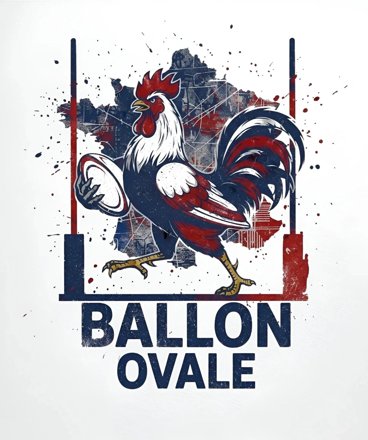 T-shirt rugby Coq Français Ballon Ovale Dos porté