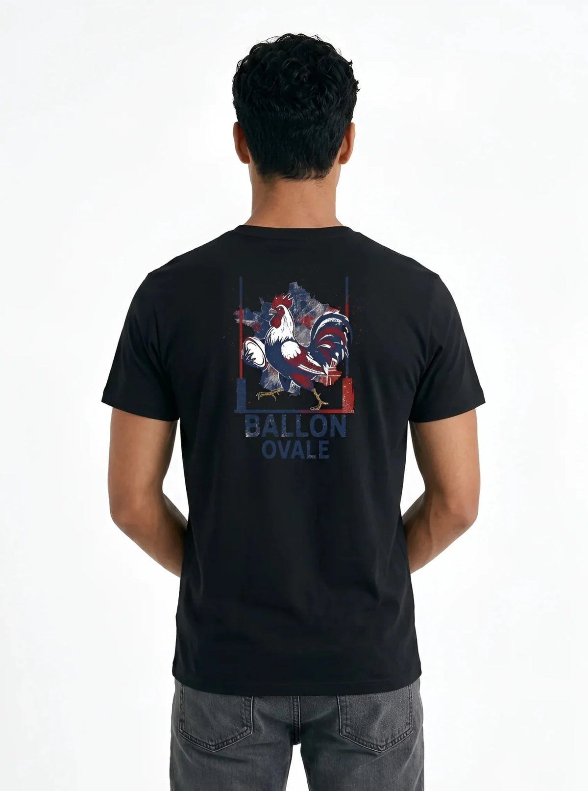 T-shirt rugby Coq Français Ballon Ovale Dos gris, vue de dos
