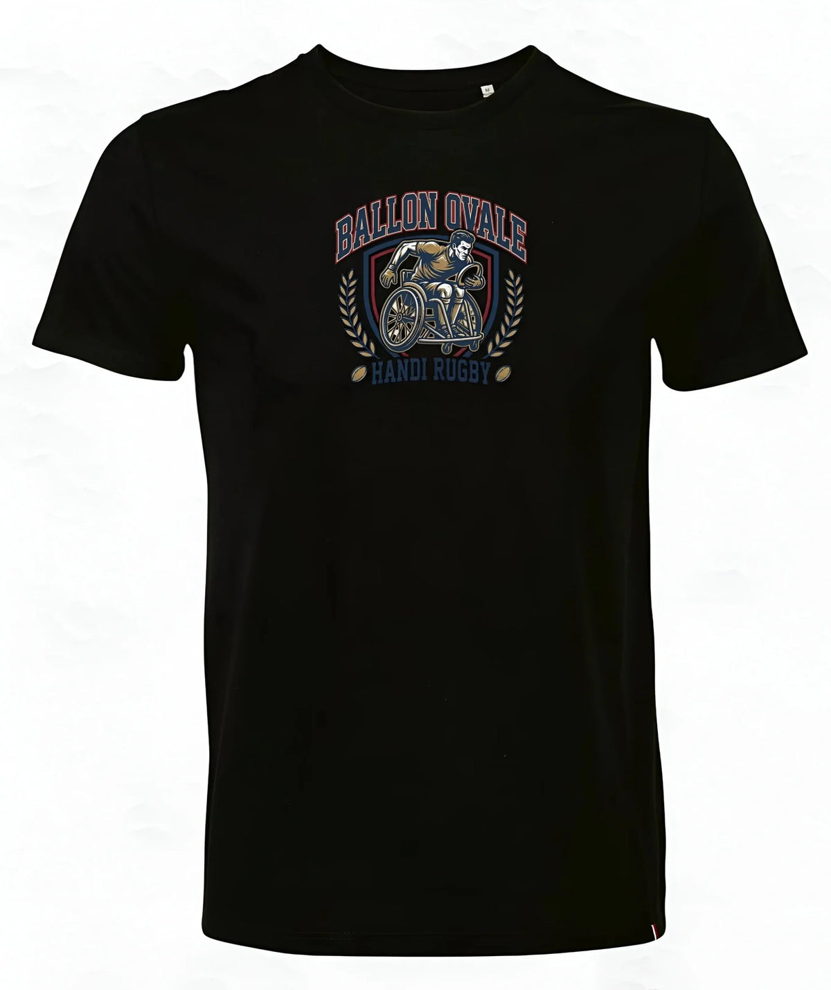 T-shirt Handi Rugby Blason Vintage Ballon Ovale noir, vue face