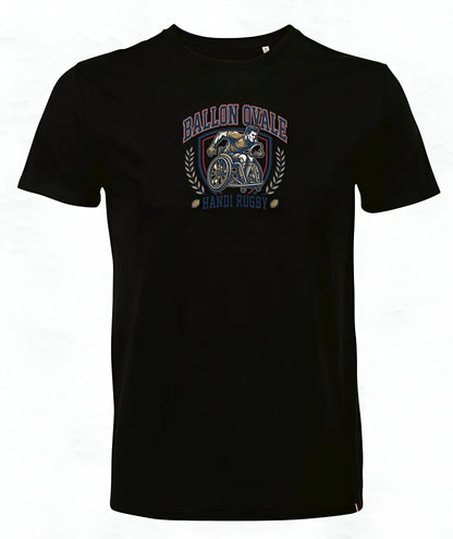 T-shirt Handi Rugby Blason Vintage Ballon Ovale noir, vue face
