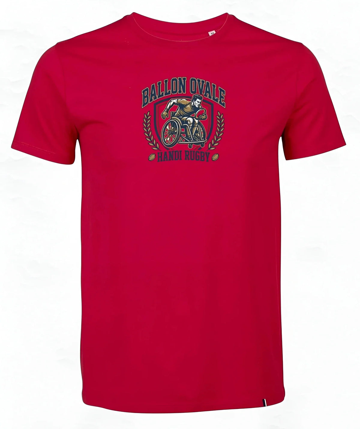 T-shirt Handi Rugby Blason Vintage Ballon Ovale, détail lauriers dorés