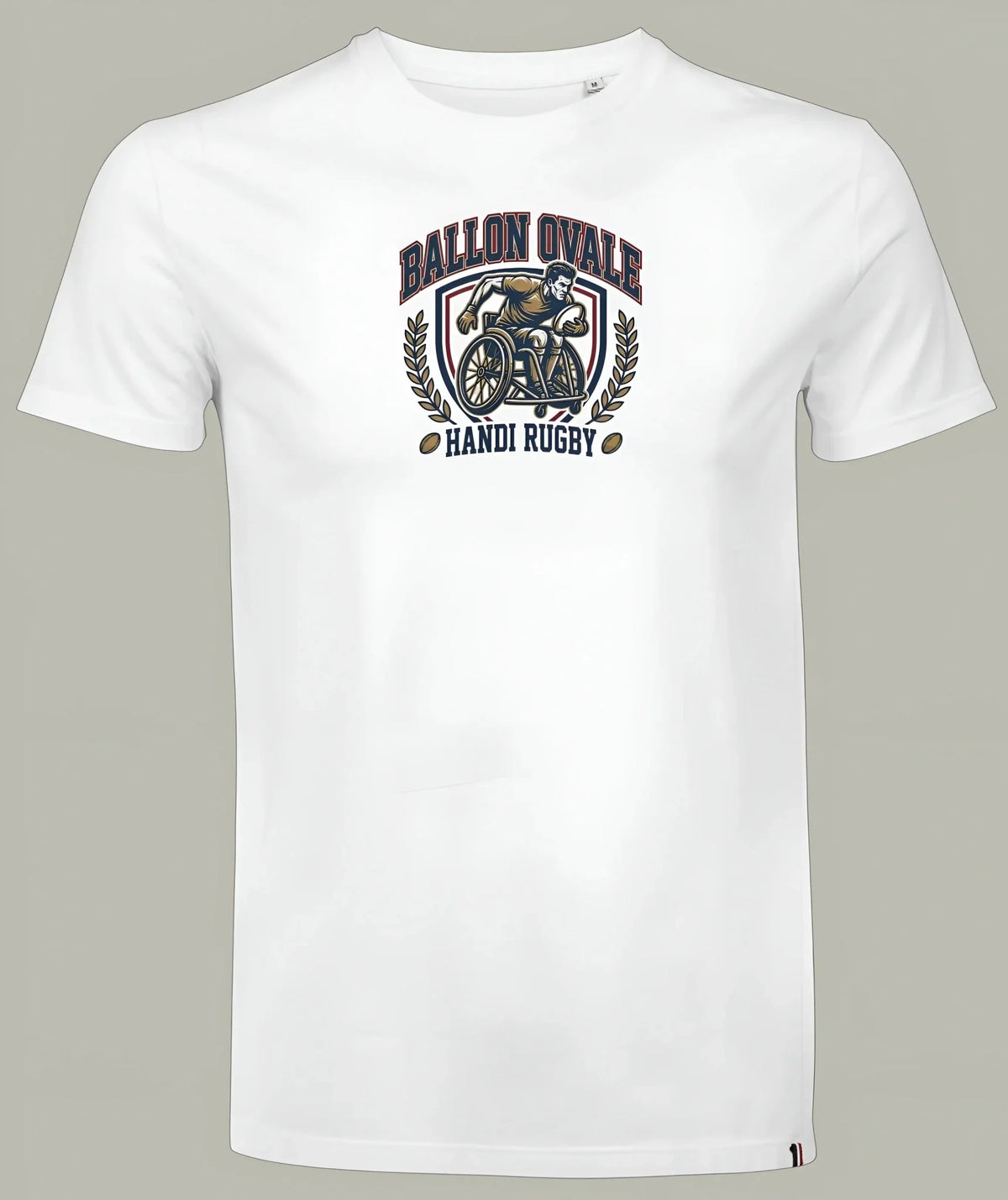 T-shirt Handi Rugby Blason Vintage Ballon Ovale rouge, vue face