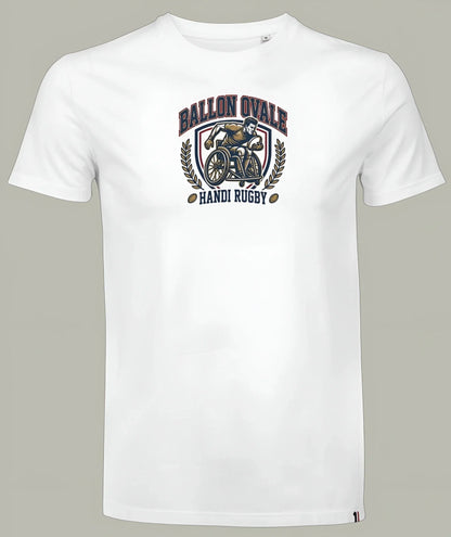 T-shirt Handi Rugby Blason Vintage Ballon Ovale rouge, vue face