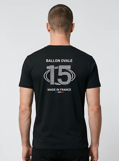 T-shirt Noir Rugby Ballon Ovale Numéro 15 Signature Tricolore dos - ballon ovale