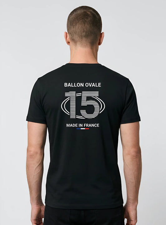 T-shirt Noir Rugby Ballon Ovale Numéro 15 Signature Tricolore dos - ballon ovale