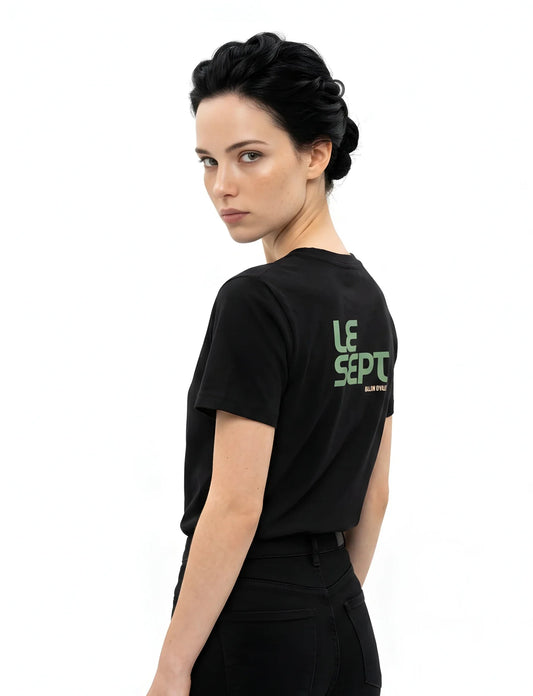 T-shirt noir rugby Le Sept Ballon Ovale, vue de dos typographie verte