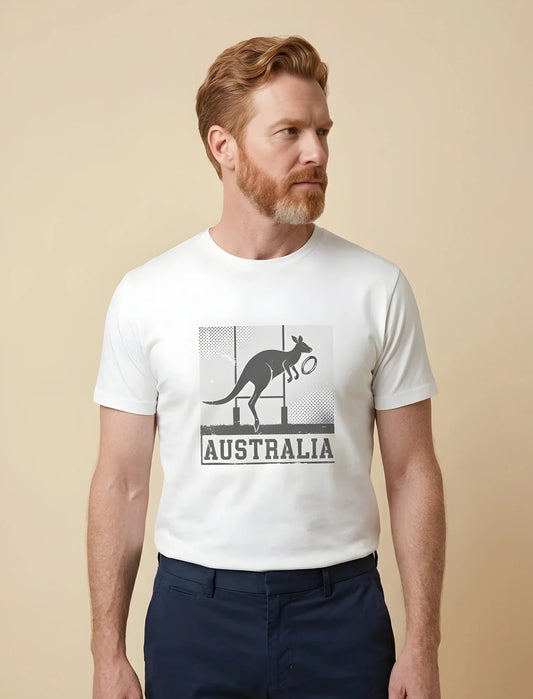 T-shirt rugby australien L'Essence blanc, vue face kangourou vintage