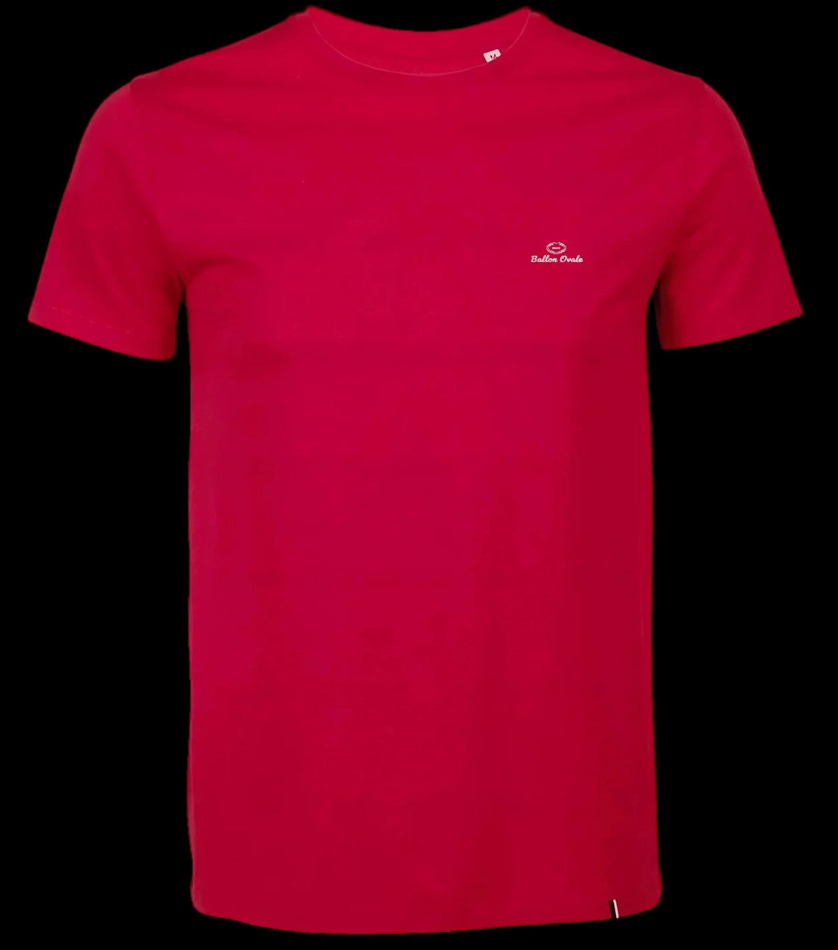 T-shirt rugby Ballon Ovale rouge, détail logo ballon de rugby brodé