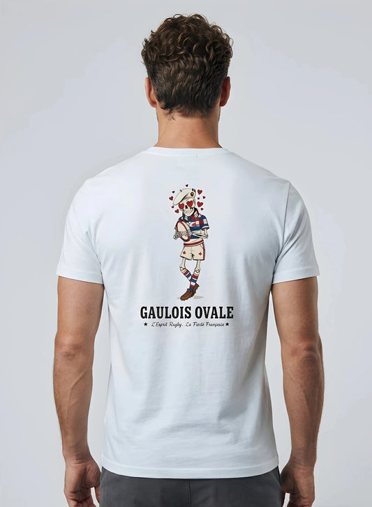 T-shirt Rugby Blanc - Le Gaulois Ovale Coeur - ballon ovale