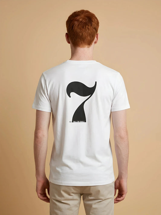 T-shirt rugby blanc Le Sept Ballon Ovale, vue de dos chiffre 7 typographique
